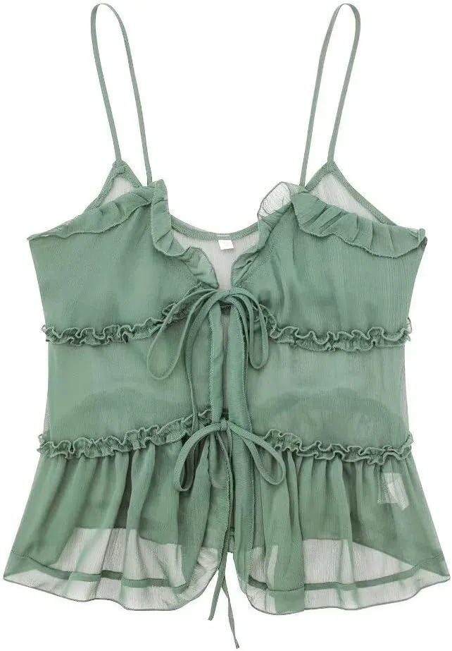 MOLERFO Womens Camisole Tops Tees Tank Elegant Ladies Cami Tops Y2k Halter Neck Sexy Crop Top Vest (Green,Large)