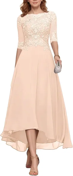 Mother of The Bride Dresses for Wedding 2025 Chiffon Short Sleeves Long Chiffon Lace Appliques Formal Evening Dress