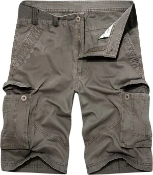Muscularfit 7 Inch Inseam Shorts Men 2023 Relaxed Fit Multi Pockets Cargo Short Solid Buckle Zipper Work Tooling Shorts Beach