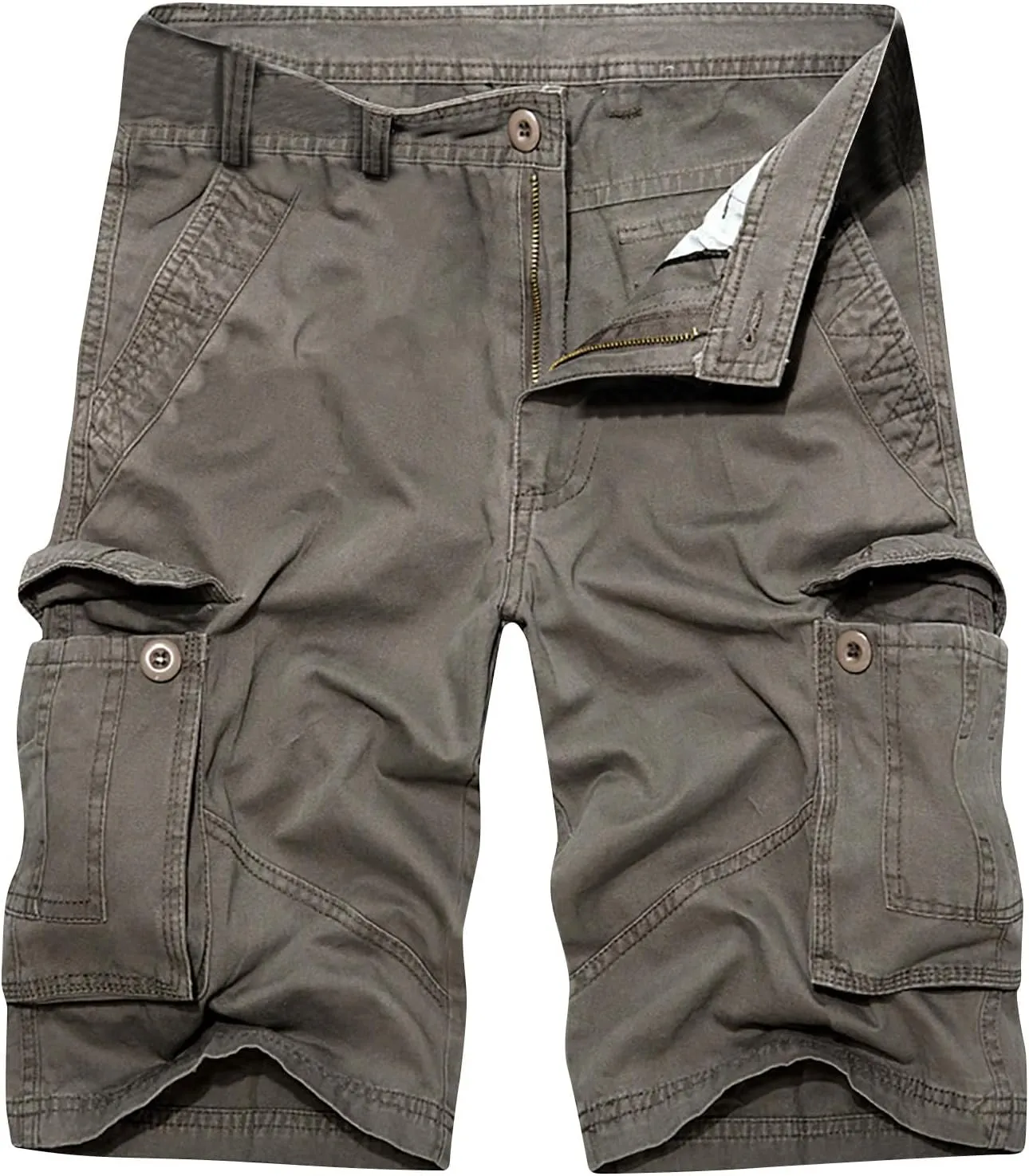 Muscularfit 7 Inch Inseam Shorts Men 2023 Relaxed Fit Multi Pockets Cargo Short Solid Buckle Zipper Work Tooling Shorts Beach