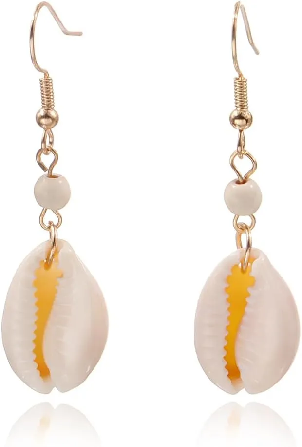 Natural Cowrie Shell Earring for Women White Shell Drop Dangle Earrings Bohemian Style Shell Earrings Ocean Theme Summer Earrings Beach Conch Shell Dangle Earrings Jewelry