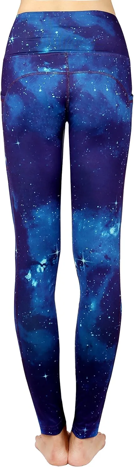 Neonysweets Womens Printed Tummy Control Yoga Workout Leggings Pocket