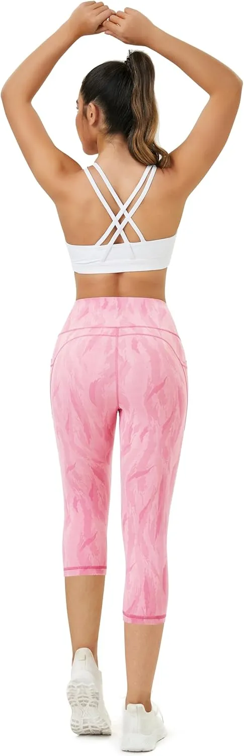Neonysweets Womens Printed Tummy Control Yoga Workout Leggings Pocket