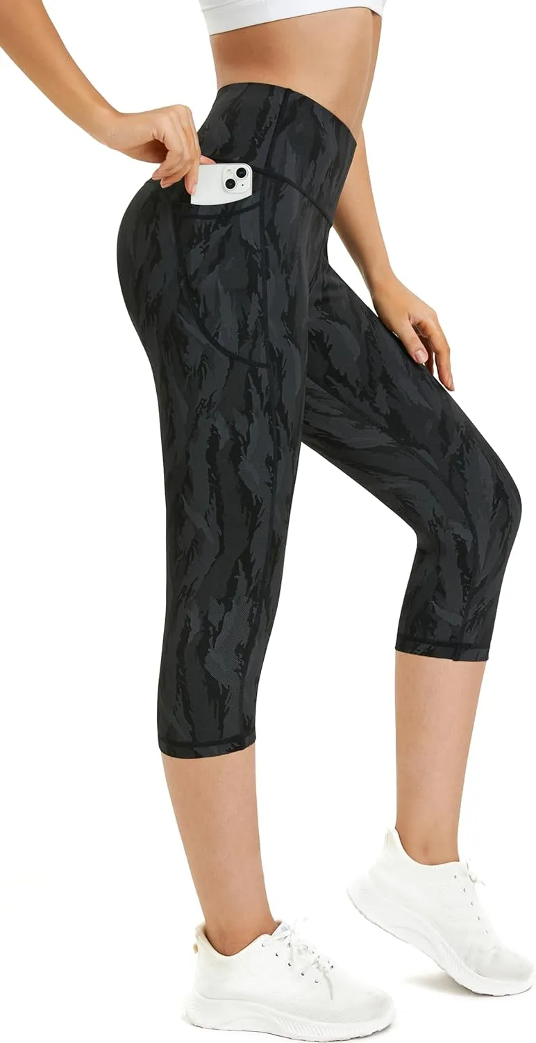 Neonysweets Womens Printed Tummy Control Yoga Workout Leggings Pocket