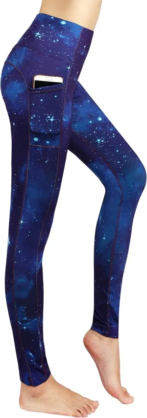 Neonysweets Womens Printed Tummy Control Yoga Workout Leggings Pocket