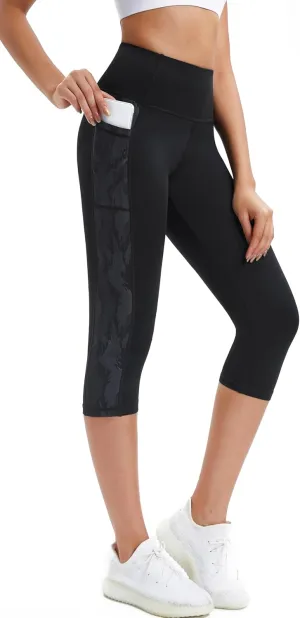 Neonysweets Womens Printed Tummy Control Yoga Workout Leggings Pocket