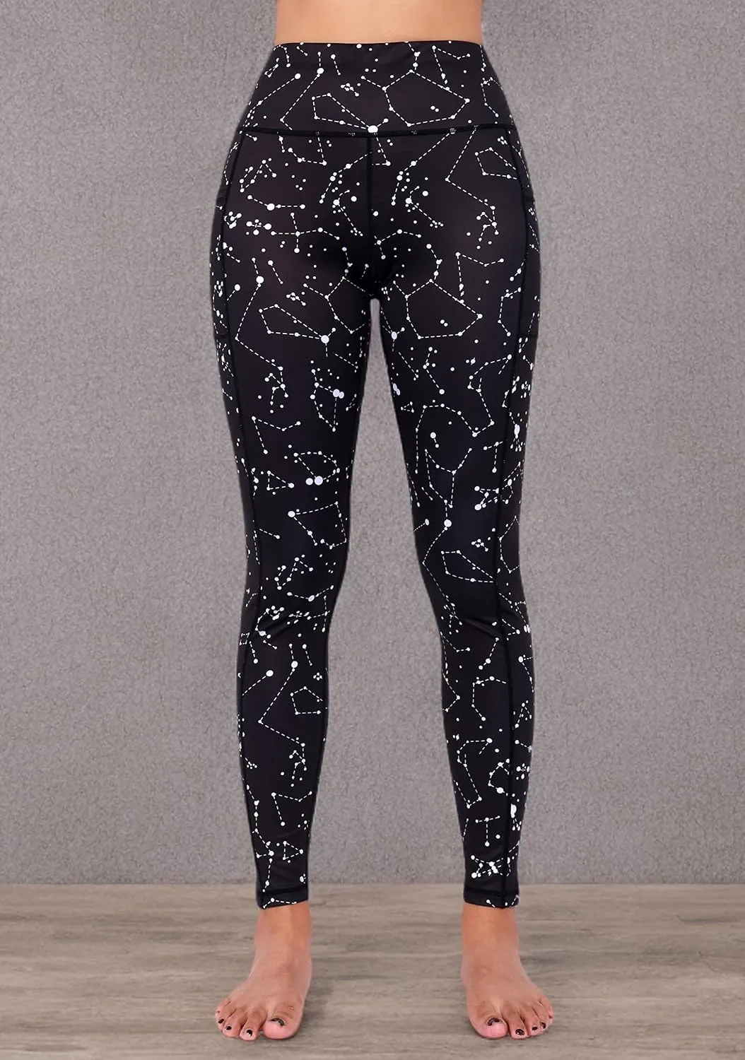 Neonysweets Womens Printed Tummy Control Yoga Workout Leggings Pocket