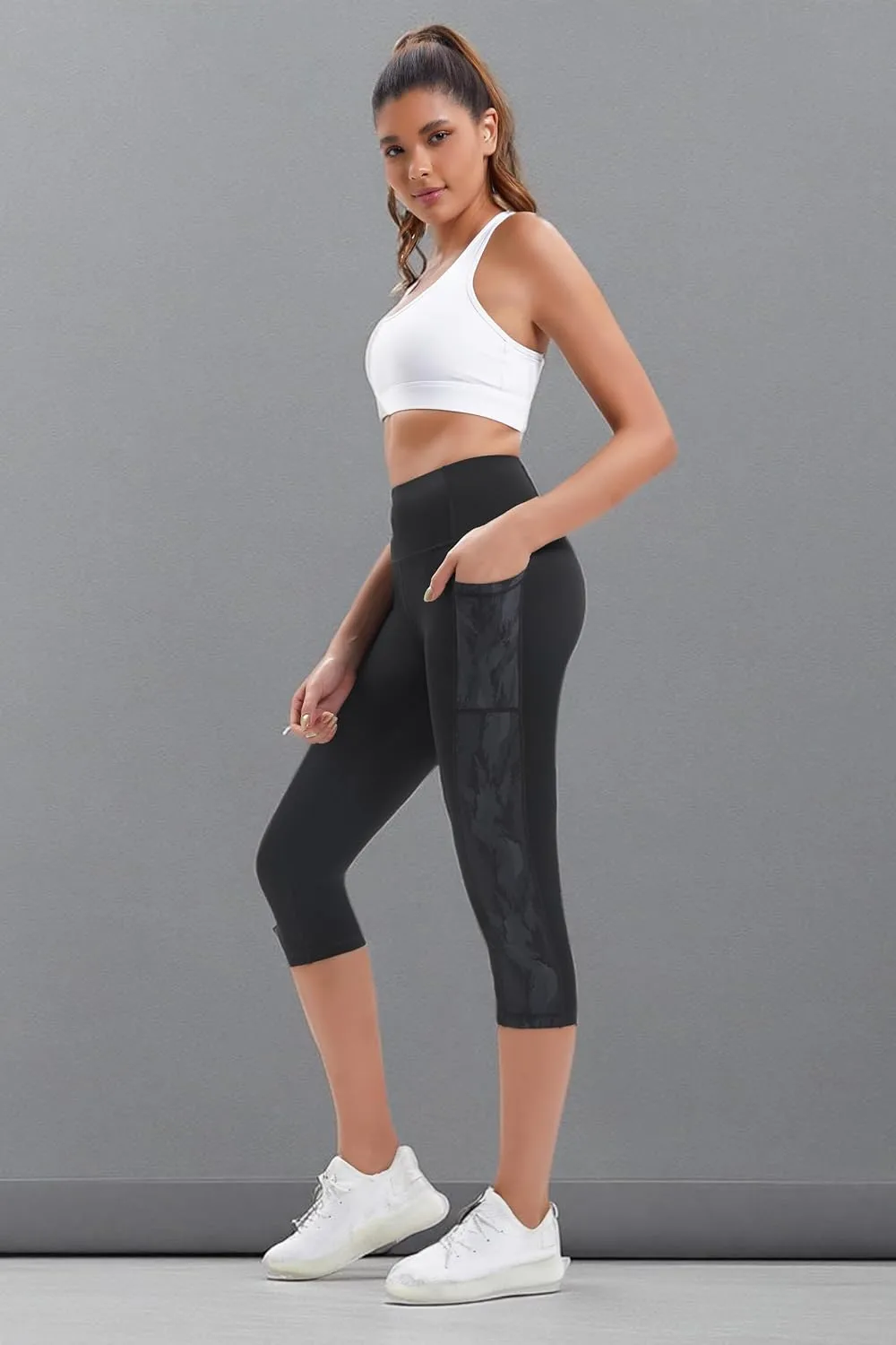 Neonysweets Womens Printed Tummy Control Yoga Workout Leggings Pocket