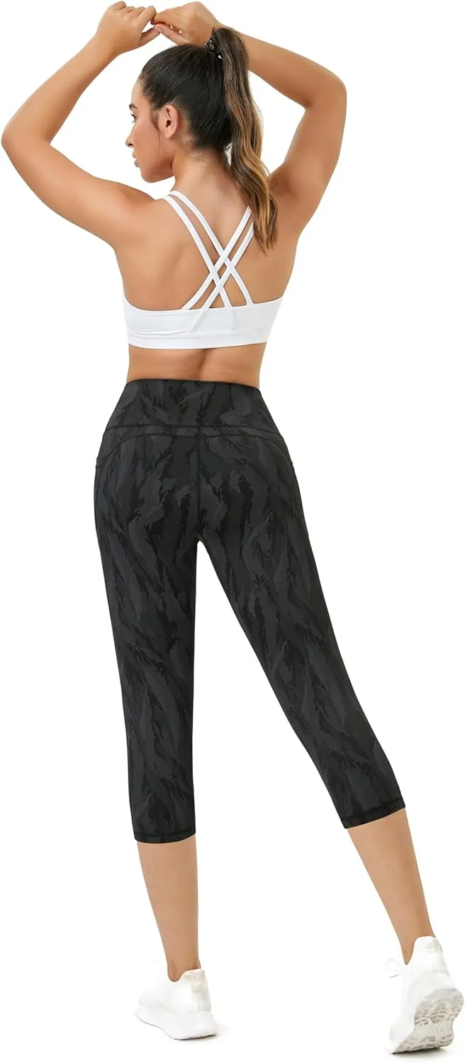 Neonysweets Womens Printed Tummy Control Yoga Workout Leggings Pocket