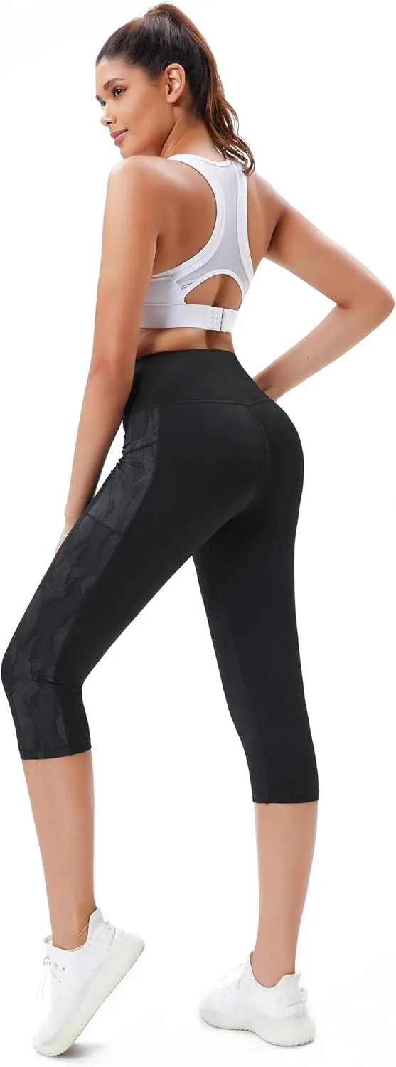 Neonysweets Womens Printed Tummy Control Yoga Workout Leggings Pocket