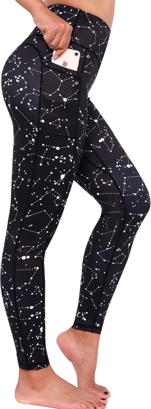 Neonysweets Womens Printed Tummy Control Yoga Workout Leggings Pocket