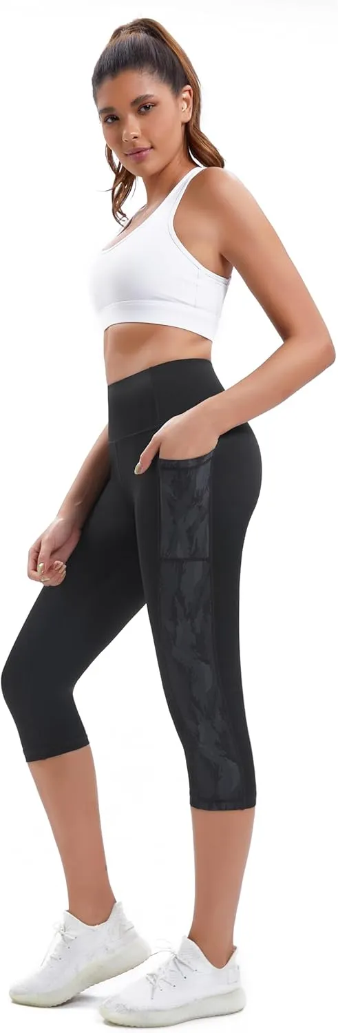 Neonysweets Womens Printed Tummy Control Yoga Workout Leggings Pocket