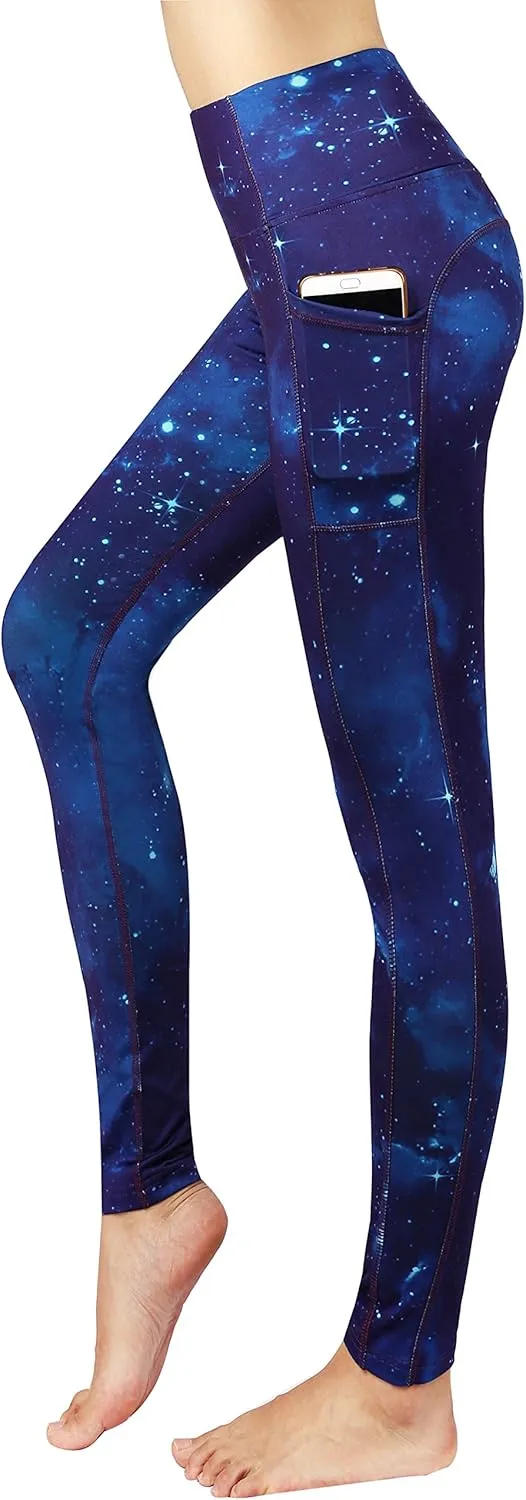 Neonysweets Womens Printed Tummy Control Yoga Workout Leggings Pocket