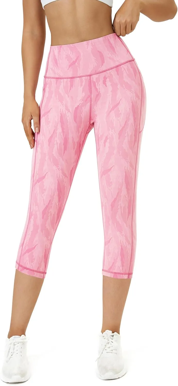 Neonysweets Womens Printed Tummy Control Yoga Workout Leggings Pocket