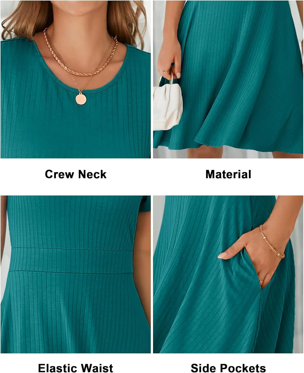 Newshows Womens 2025 Summer Dresses Short Sleeve Ribbed Knit A-Line Swing Beach Vacation Outfits Casual Sundress with Pockets