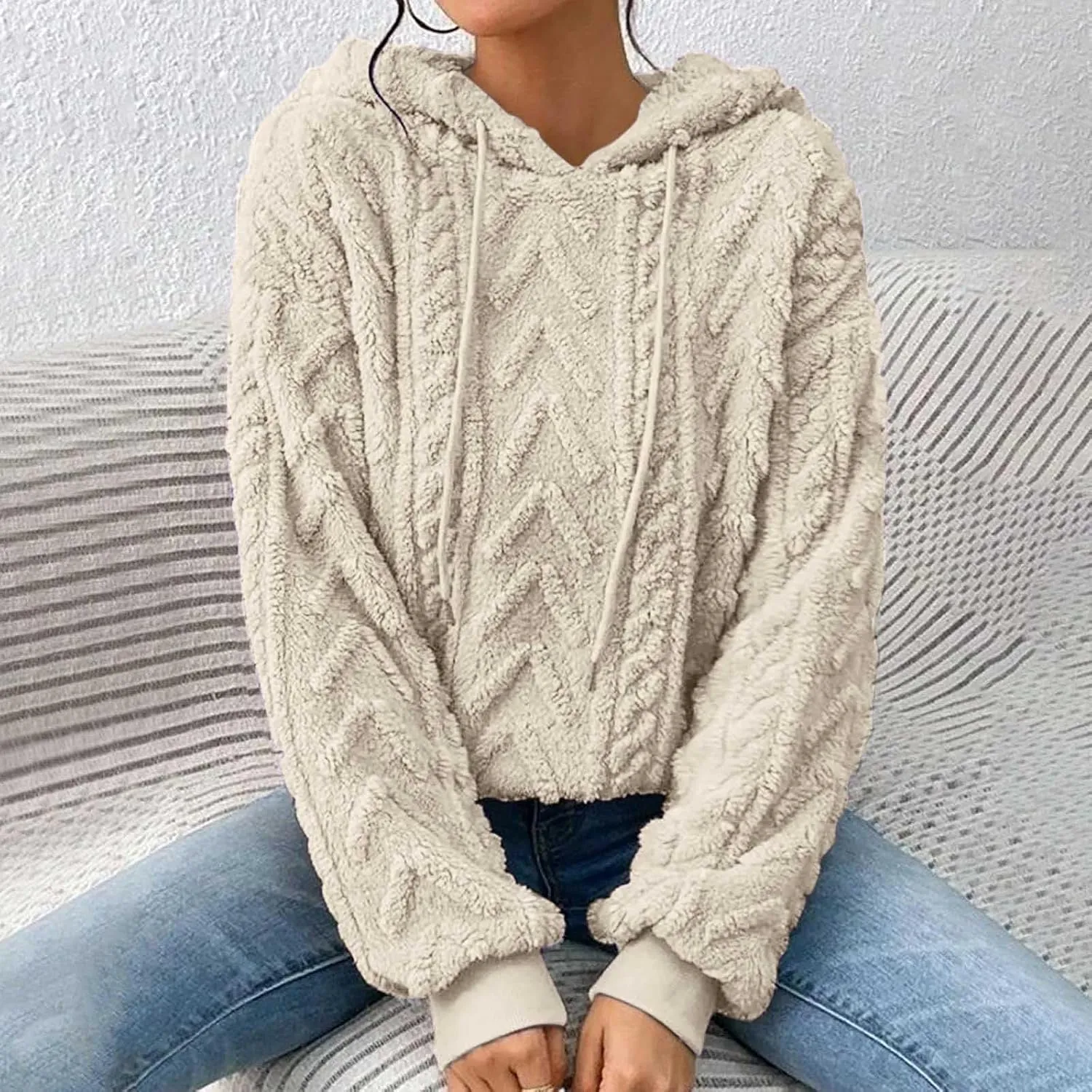 Oversized Hoodie For Women, Cable Knit Fuzzy Pullover Sweatshirt, Fall Clothes