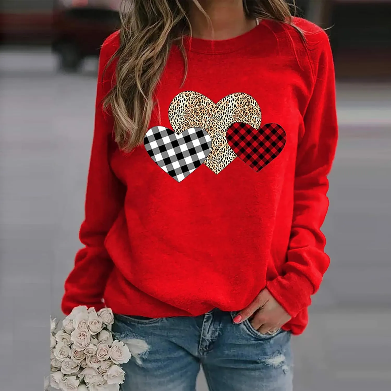 Oversized Sweatshirt for Women Valentines Sweatshirts Long Sleeve Crewneck Pullover Fashion Graphic Sweatshirts