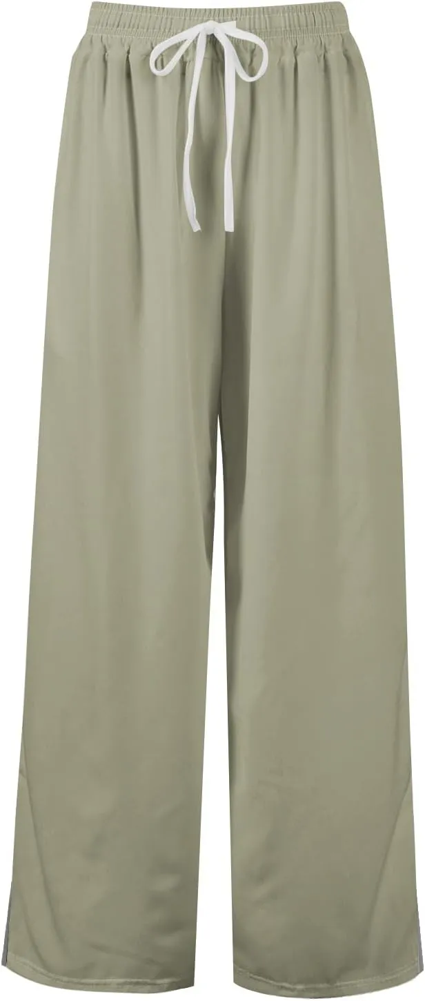 Palazzo Pants for Women High Waist Solid Beach Elastic Waist Wide Leg Pants Casual Summer Boho Outfits with Pockets