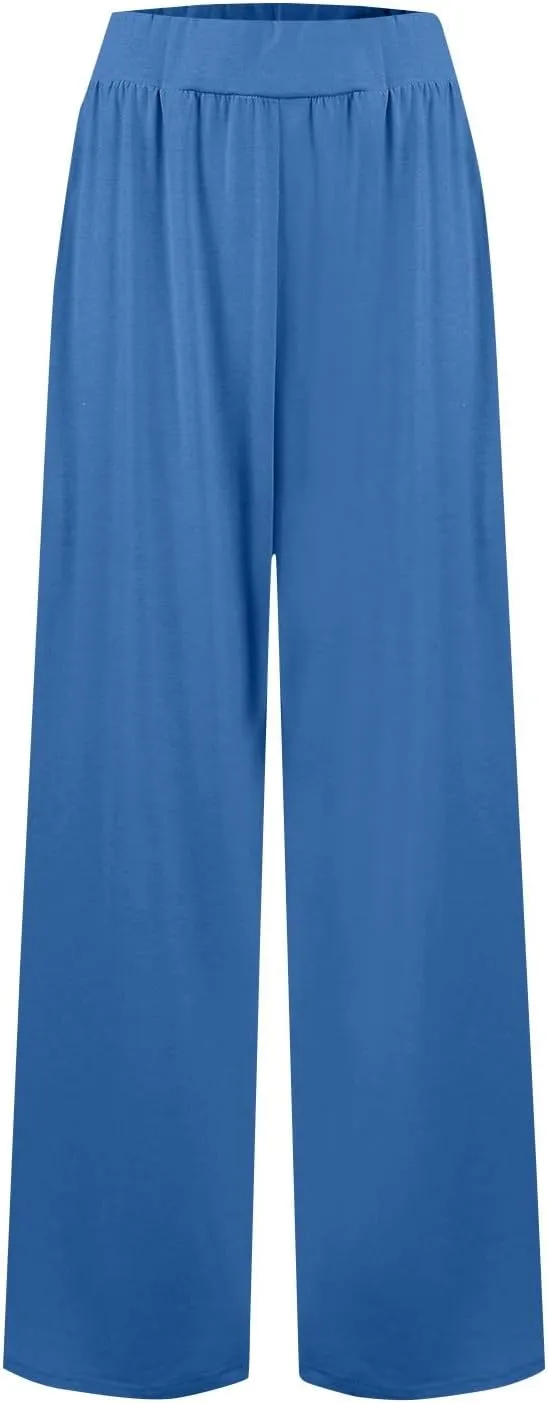 Pants for Women Casual Elastic Waist Drawstring Sumemr Pants Straight Wide Leg High Waisted with Pockets 2025 Trousers