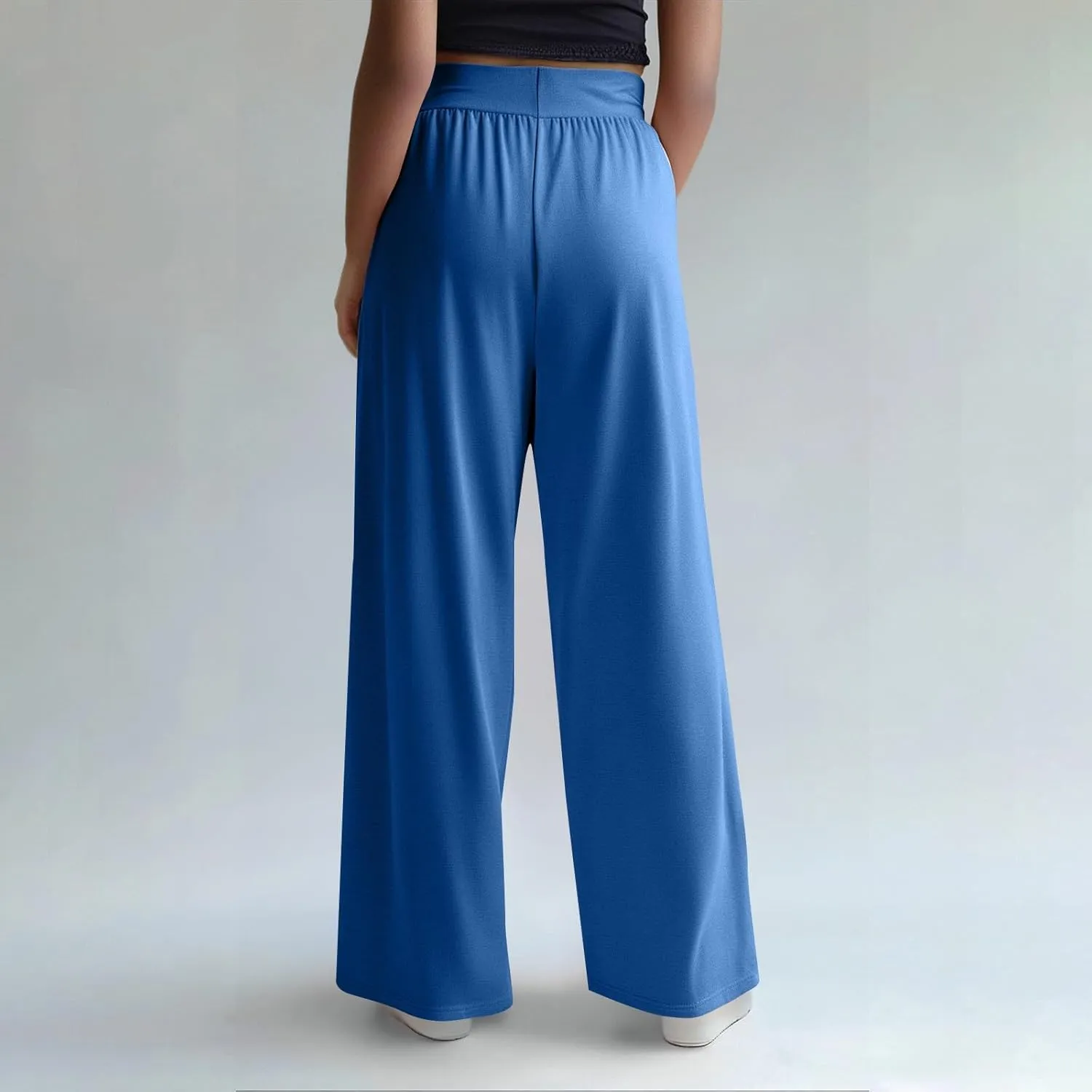 Pants for Women Casual Elastic Waist Drawstring Sumemr Pants Straight Wide Leg High Waisted with Pockets 2025 Trousers