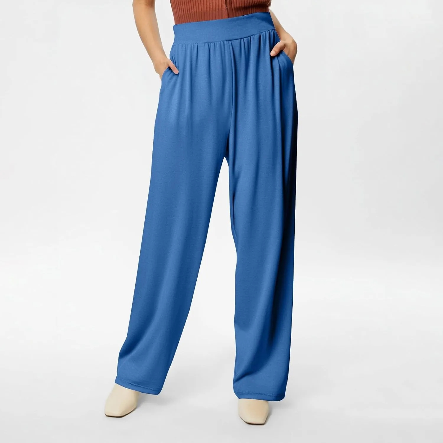 Pants for Women Casual Elastic Waist Drawstring Sumemr Pants Straight Wide Leg High Waisted with Pockets 2025 Trousers