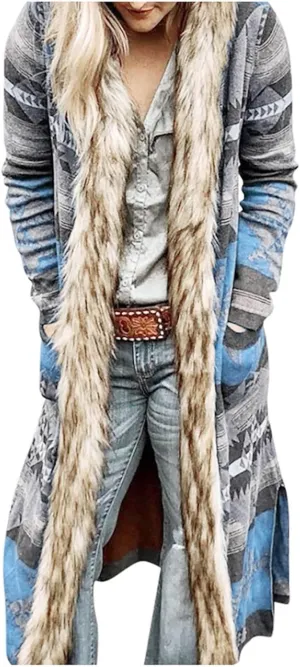 Plus Size Overcoat with Fur Hood Winter Coats for Women Windproof Outerwear Furry Jackets Ethnic Style Trench Coat