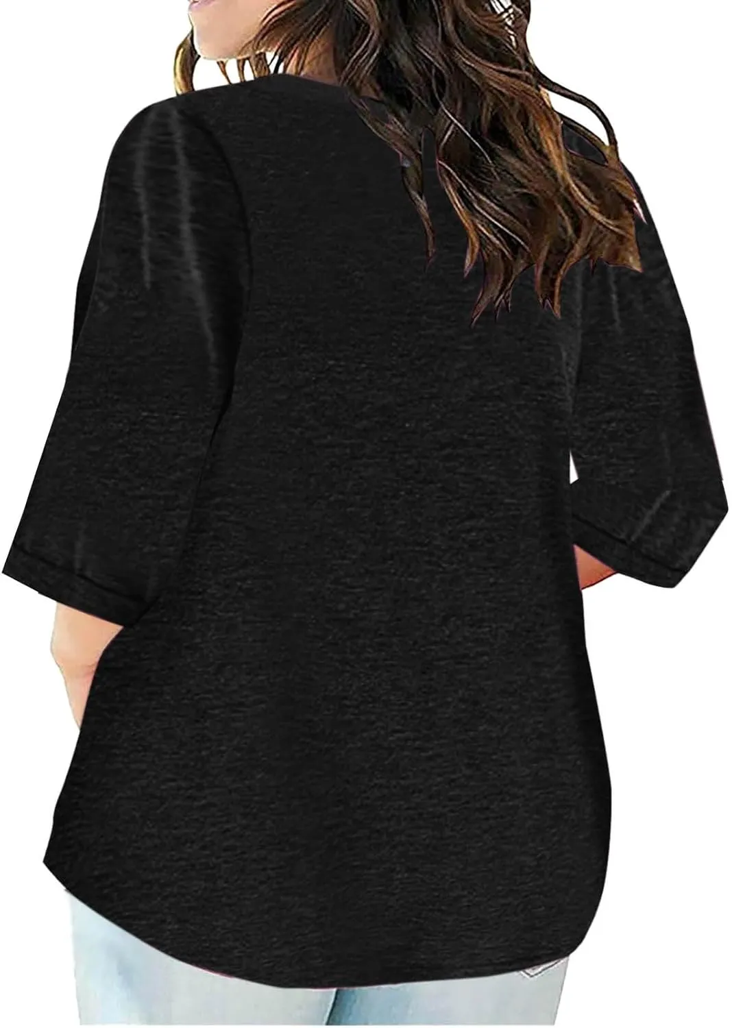 Plus Size T Shirts for Women Loose Fit 3/4 Length Sleeve Tops Oversized Cute Tees Summer V Neck Blouses