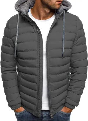 Puffer Jacket Men with Detachable Hood Packable Lightweight Down Jacket Zip up Quilted Jacket Warm Winter Jacket