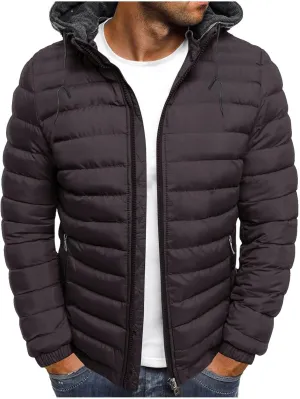 Puffer Jacket Men with Detachable Hood Packable Lightweight Down Jacket Zip up Quilted Jacket Warm Winter Jacket