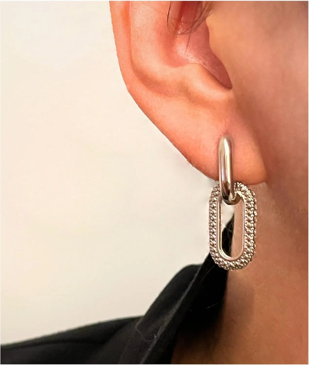 QueenBee Small 14K Gold & 925 Sterling Silver Paperclip Zirconia Hoop Earrings ?C Dainty Convertible Huggie with Removable Drop, Adjustable Retro Jewelry Gift for Holidays, Weddings, Birthdays & Bridesmaids