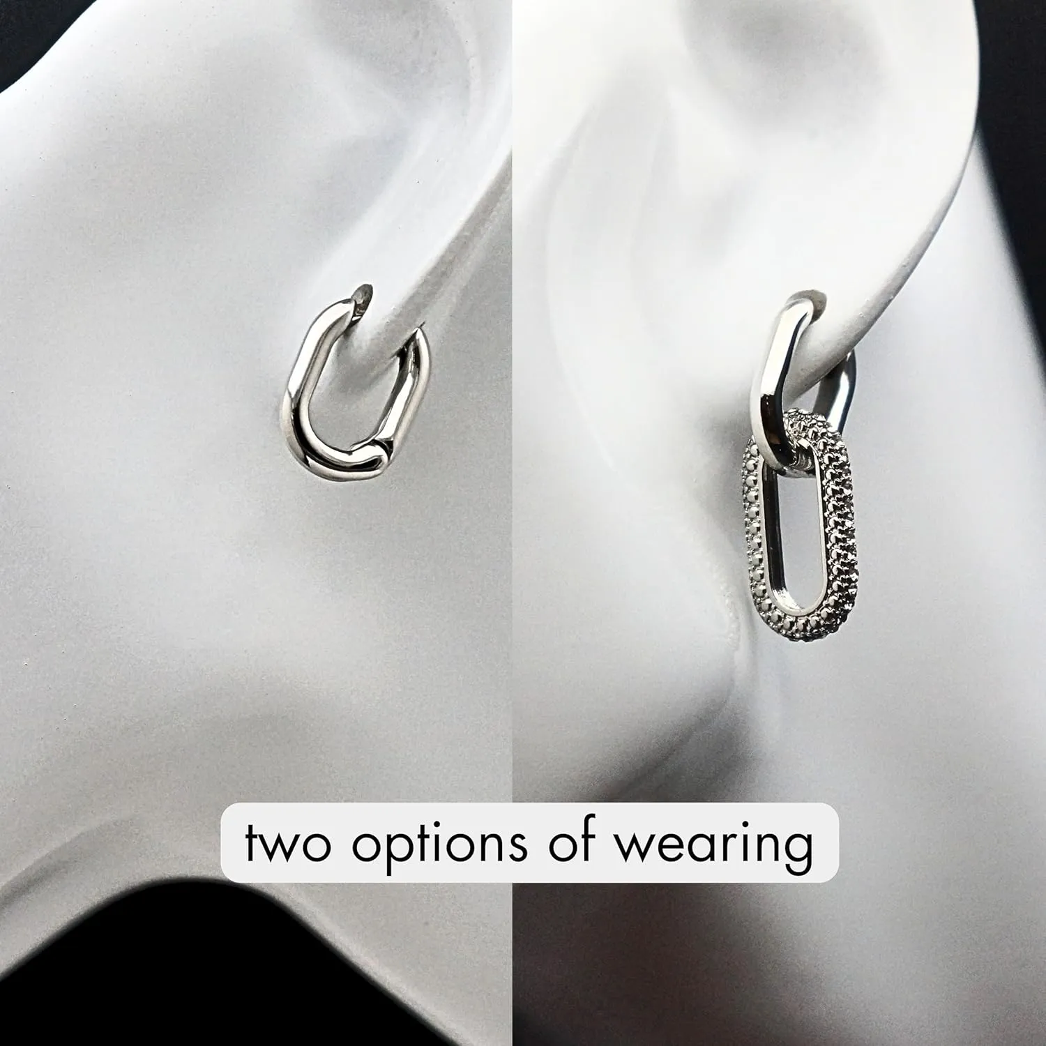 QueenBee Small 14K Gold & 925 Sterling Silver Paperclip Zirconia Hoop Earrings ?C Dainty Convertible Huggie with Removable Drop, Adjustable Retro Jewelry Gift for Holidays, Weddings, Birthdays & Bridesmaids
