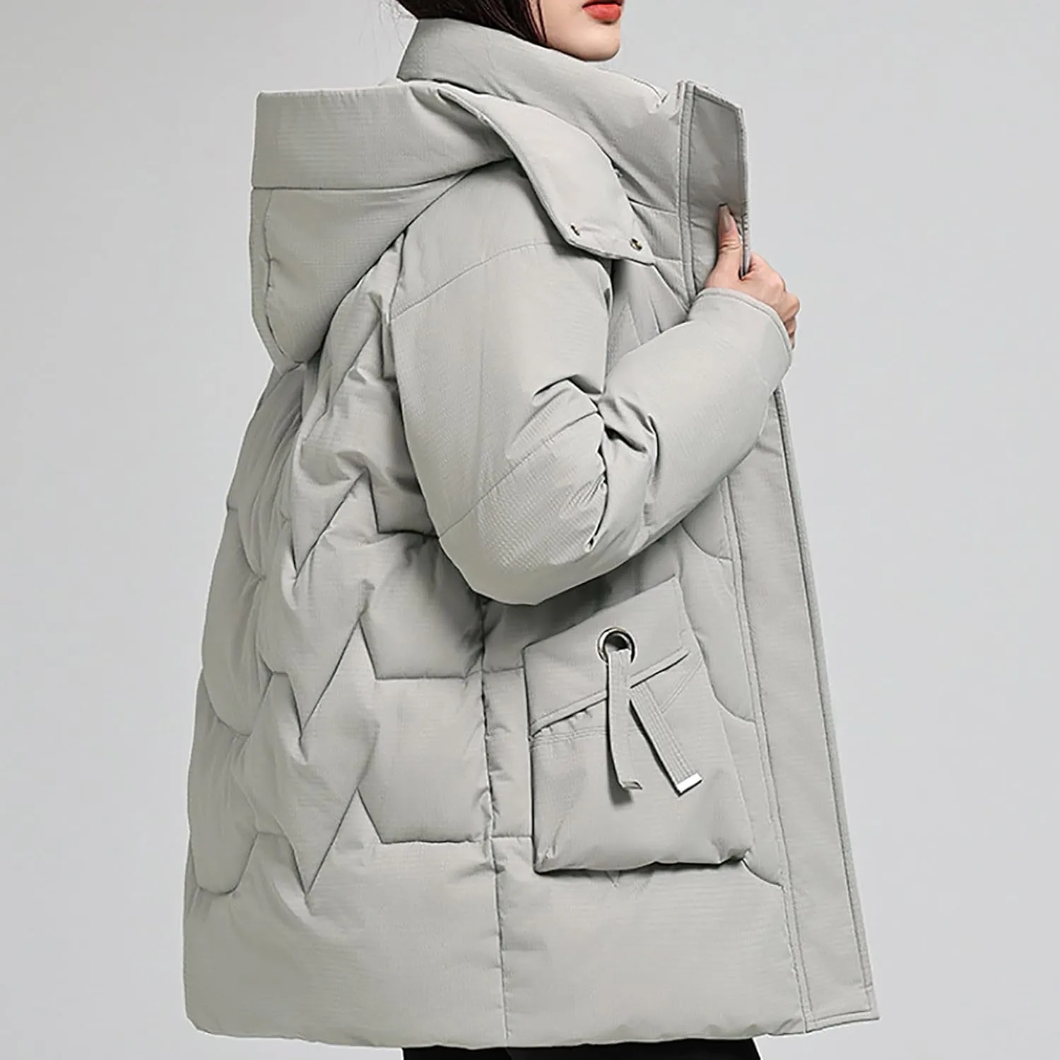Quilted Hooded Puffer Jackets for Women Full Zip Up Long Sleeve Coats Fashion 2024 Fall Solid Outfits with Pockets