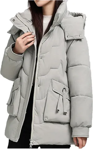 Quilted Hooded Puffer Jackets for Women Full Zip Up Long Sleeve Coats Fashion 2024 Fall Solid Outfits with Pockets