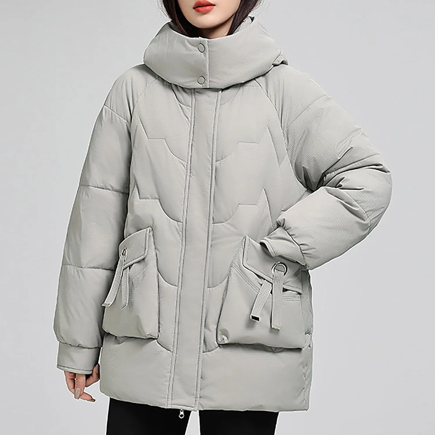 Quilted Hooded Puffer Jackets for Women Full Zip Up Long Sleeve Coats Fashion 2024 Fall Solid Outfits with Pockets