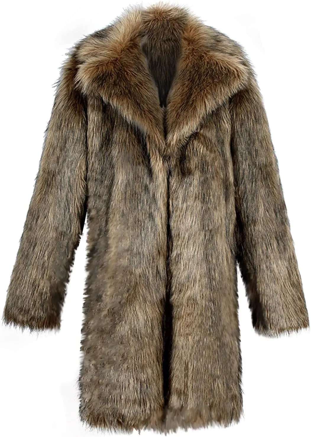 QWENTMTNTY Men's Fashion Faux Fur Coat Long Length Fashion Fluffy Heavyweight Coat Winter Plush Furry Luxury Parka Jacket