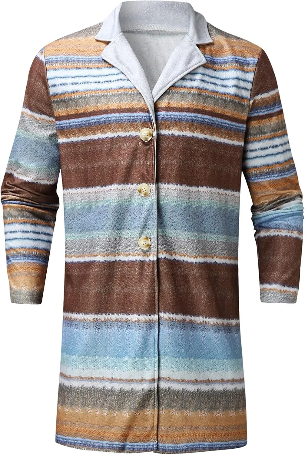 QWENTMTNTY Mens Wool Jacket Slim Fit Casual Winter Trench Coat Button Up Fashion Print Mid Long Coats Overcoat with Pockets