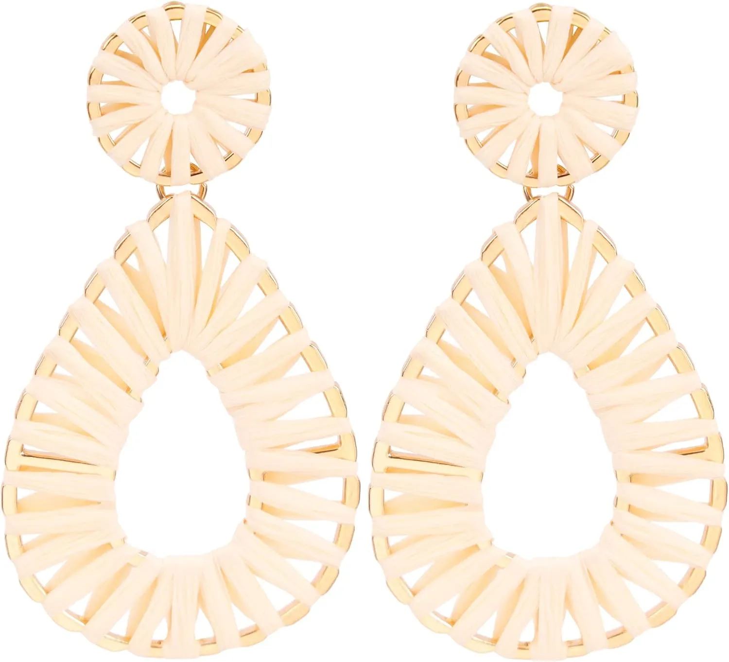 Raffia Teardrop Dangle Earrings Handmad Statement Drop Earrings