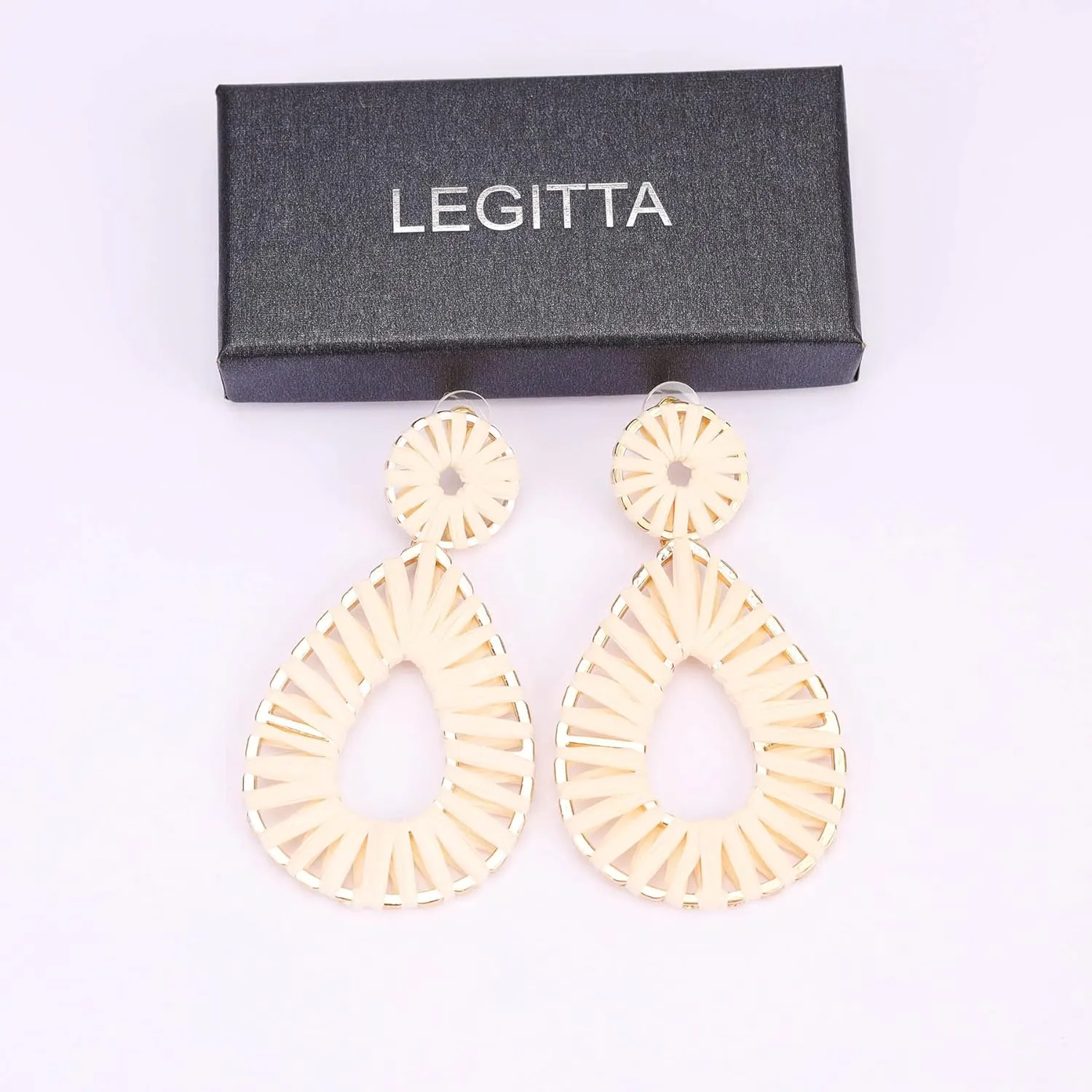 Raffia Teardrop Dangle Earrings Handmad Statement Drop Earrings