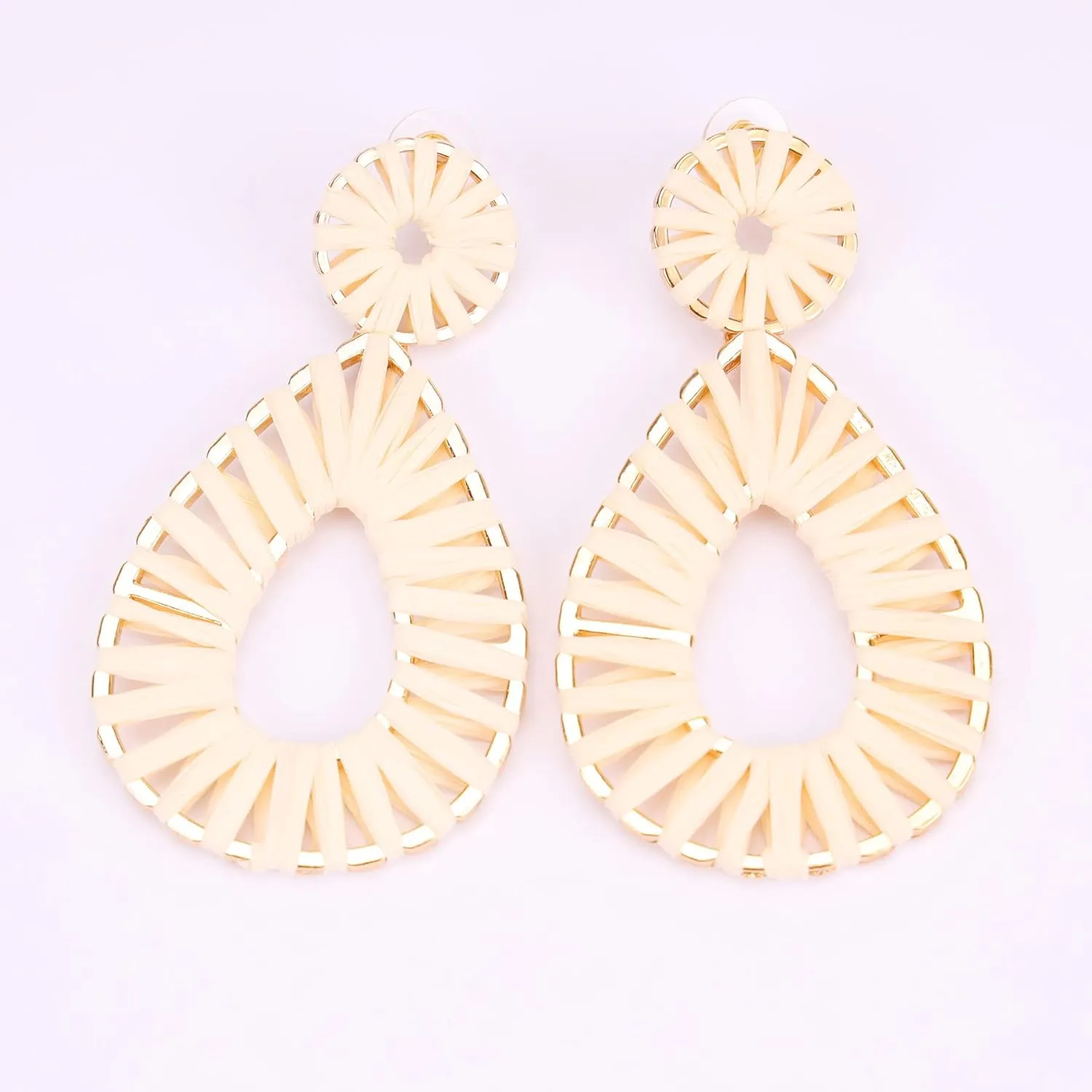 Raffia Teardrop Dangle Earrings Handmad Statement Drop Earrings