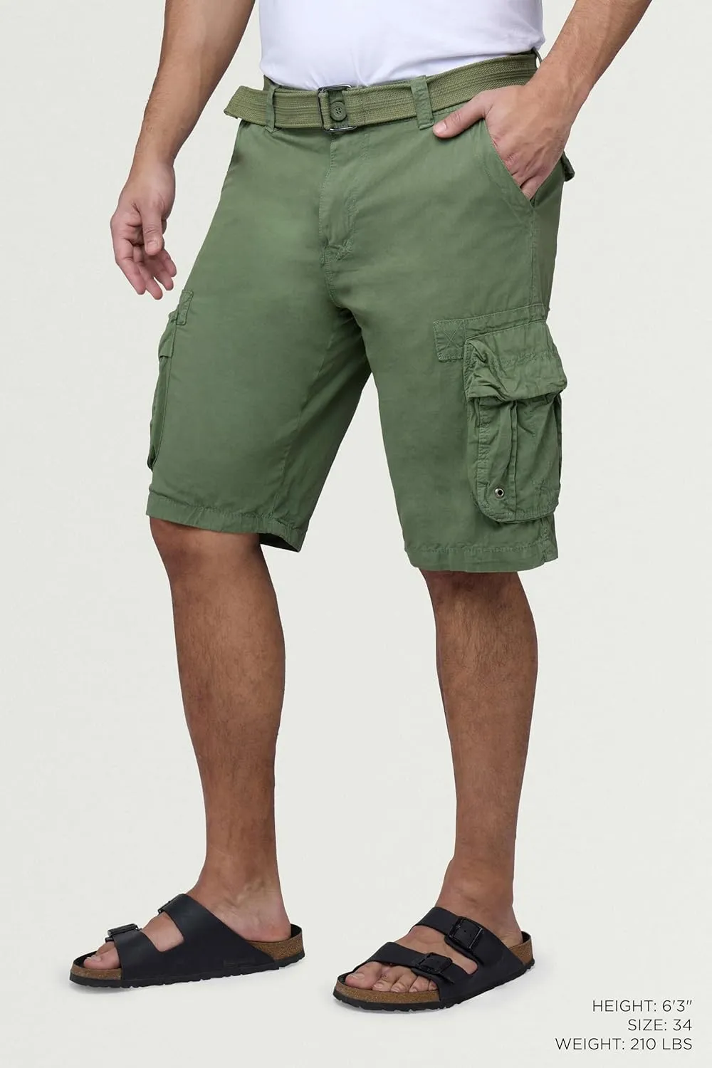 RAW X Mens Belted Cargo Shorts, Relaxed Fit Casual Knee Length Cargo Shorts for Men (Big and Tall Shorts for Men)