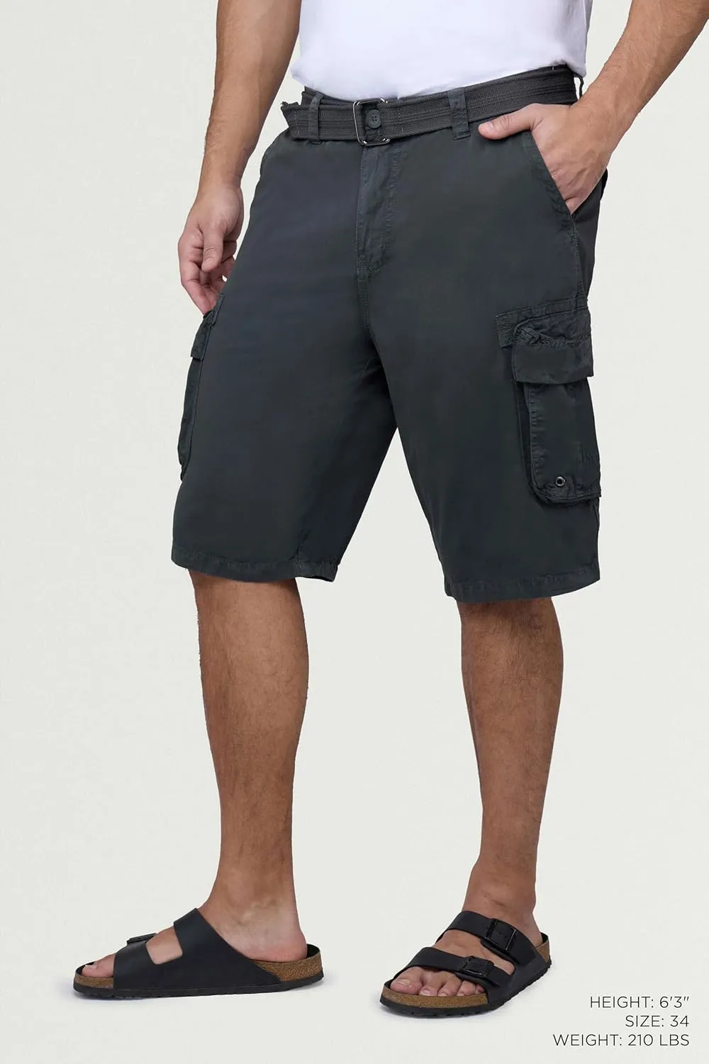 RAW X Mens Belted Cargo Shorts, Relaxed Fit Casual Knee Length Cargo Shorts for Men (Big and Tall Shorts for Men)