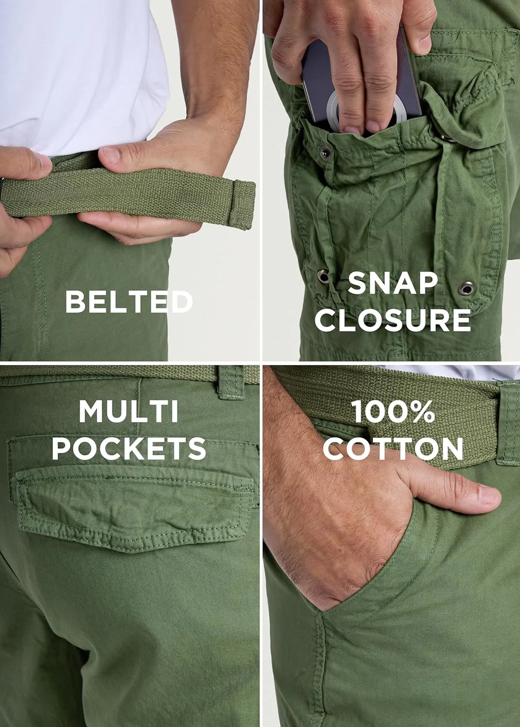 RAW X Mens Belted Cargo Shorts, Relaxed Fit Casual Knee Length Cargo Shorts for Men (Big and Tall Shorts for Men)