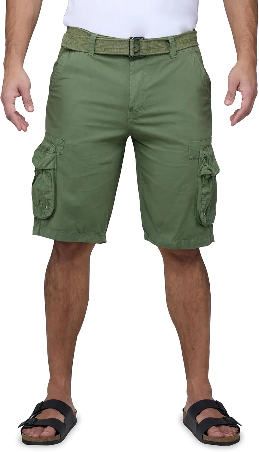 RAW X Mens Belted Cargo Shorts, Relaxed Fit Casual Knee Length Cargo Shorts for Men (Big and Tall Shorts for Men)