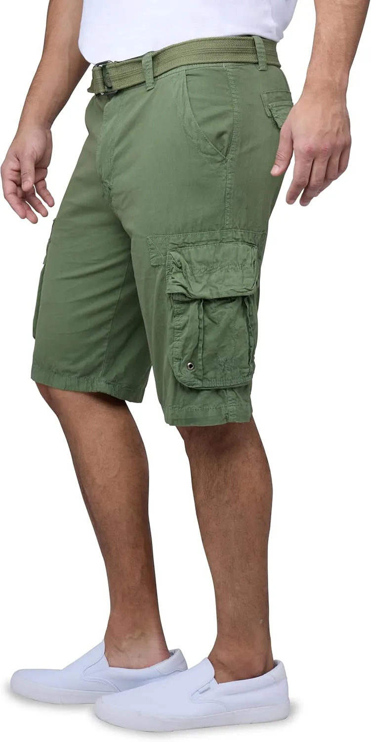 RAW X Mens Belted Cargo Shorts, Relaxed Fit Casual Knee Length Cargo Shorts for Men (Big and Tall Shorts for Men)