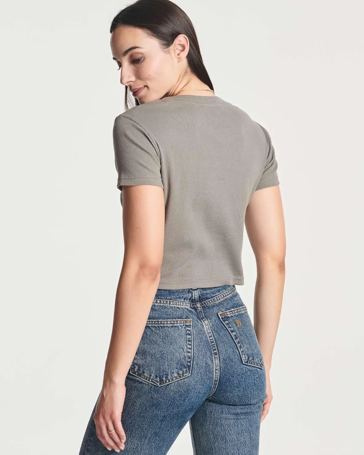 Real Essentials 4-Pack: Women's Short Sleeve Ribbed Knit Cotton Crew Neck Crop Top T-Shirt - (Available in Plus)