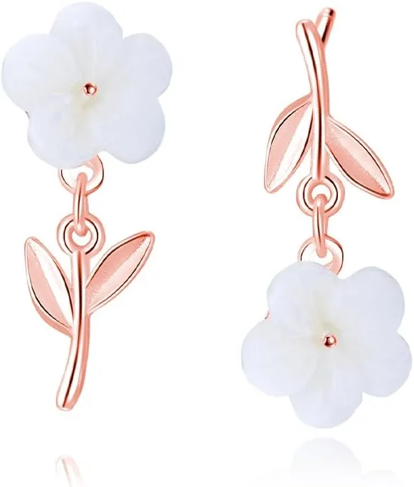 Reffeer Solid 925 Sterling Silver Flower Stud Earrings for Women Flower Stud Earrings Spring Drops (B-Rose Gold)