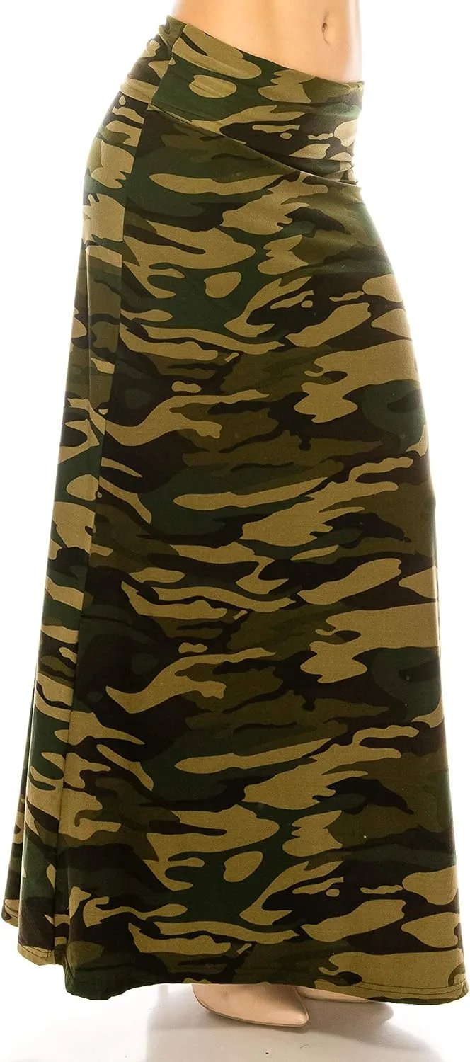 RENESEILLE Women's Long Maxi Skirt  Casual High Waist Fold Over Elastic Waistband Soft Flare Foldable Stretch Lounge Boho
