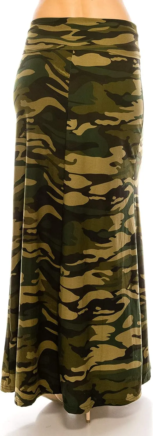 RENESEILLE Women's Long Maxi Skirt  Casual High Waist Fold Over Elastic Waistband Soft Flare Foldable Stretch Lounge Boho