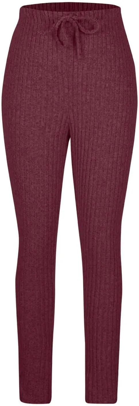 Ribbed Knit Pants for Women 2024 Casual Solid Drawstring Waist Trousers Loose High Waist Tight Hip Lifting Stretch Yoga Pant