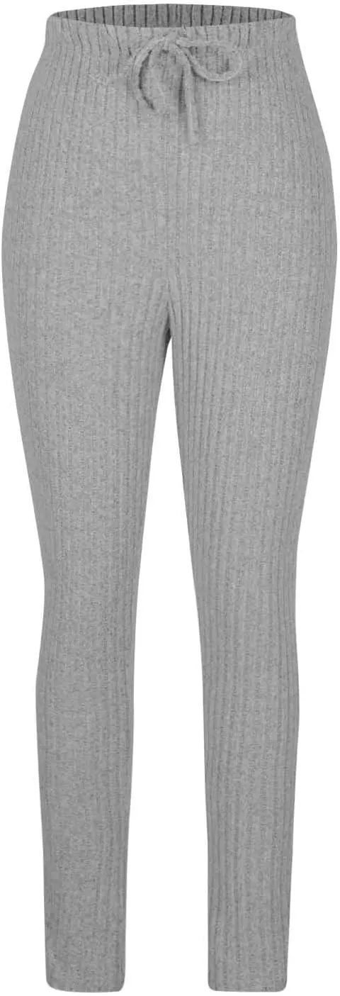 Ribbed Knit Pants for Women 2024 Casual Solid Drawstring Waist Trousers Loose High Waist Tight Hip Lifting Stretch Yoga Pant